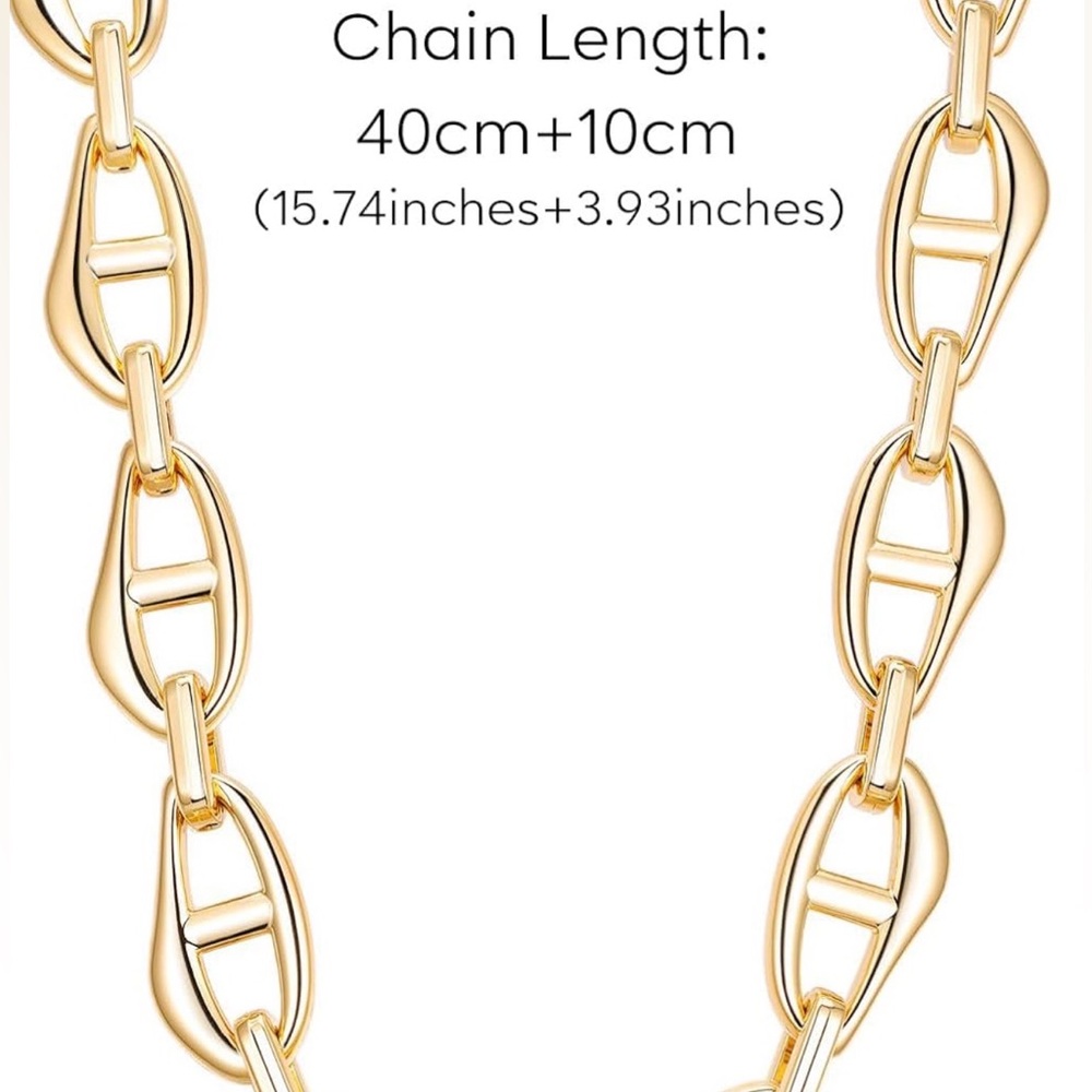 NEW 18k Real Gold Plated Chunky Chain Link Necklace - Picture 3 of 5